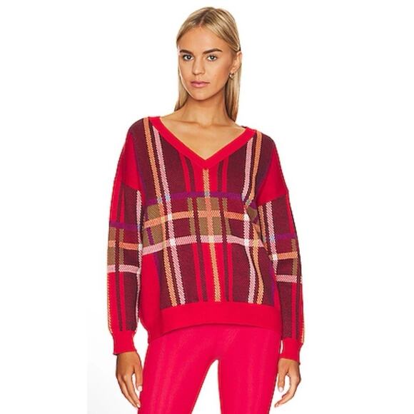 BEACH RIOT Joey Sweater in Holiday Plaid V Neck Oversized Size Small NWT - Picture 1 of 16